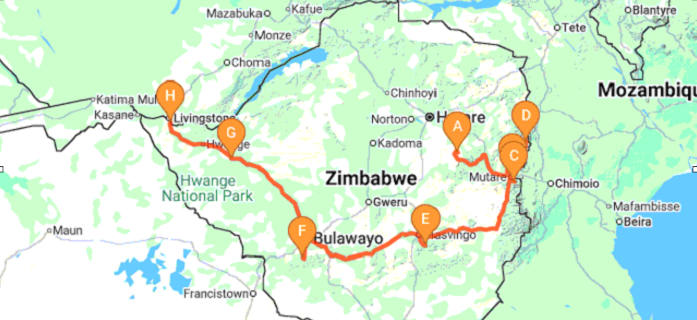 Highlights of Zimbabwe Map